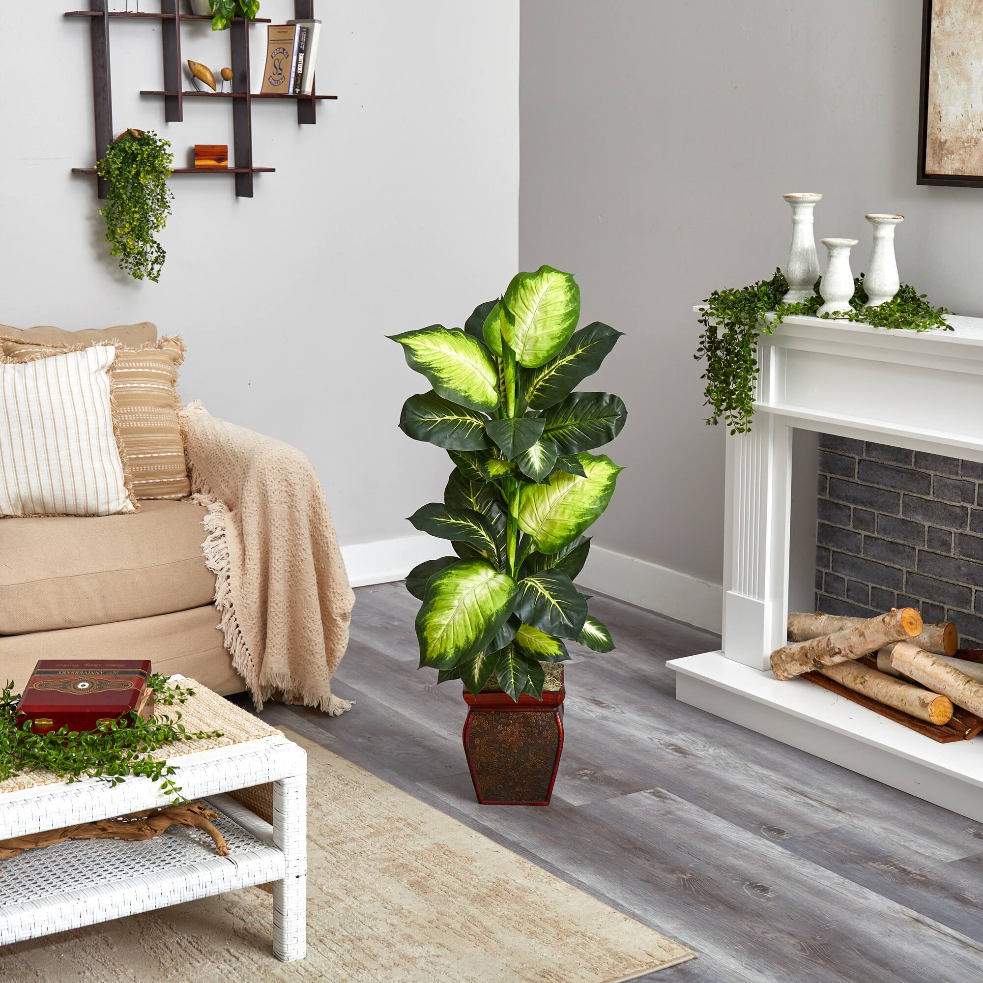 45" Artificial Golden Dieffenbachia Plant with Decorative Planter